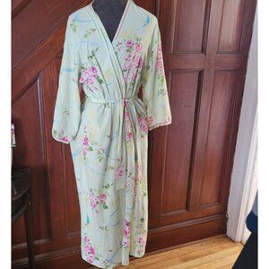 Vintage Oscar De Larenta Floral Robe Wrap Style With Waist Tie S-M Polyester